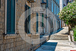 Narrow street in the center of Herceg Novi in Montenegro