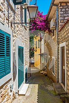 Narrow street in the center of Herceg Novi in Montenegro