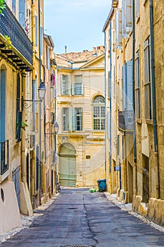 a narrow street in the center of Montpellier, France