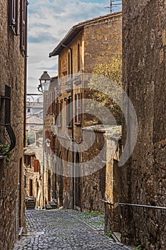 Narrow street in the center of Orvieto, Italy