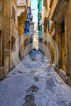 Narrow street in the city of Valletta,Malta