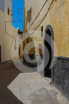 Narrow street in El Jadida, Morocco
