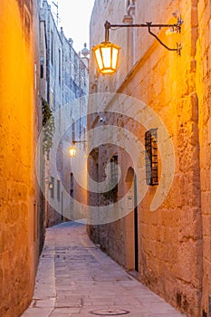 Narrow street in the fortified city Mdina in the Northern Region of Mal