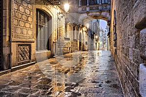 Narrow street in gothic quarter, Barcelona