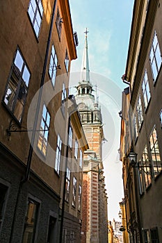 Narrow street in the heart of Stockholm