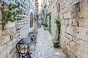 Narrow street in historic Trogir, Croatia