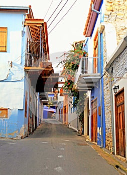 Narrow street in historic village Lefkara, Cyprus
