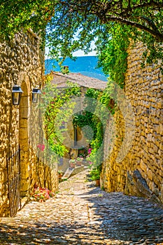 Narrow street in Lacoste village in France