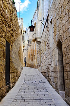 A narrow street in Mdina, Malta