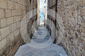 Narrow street in medieval town. Korcula, Croatia, Europe