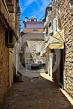The narrow street. Mediterranean city, Budva, Montenegro.