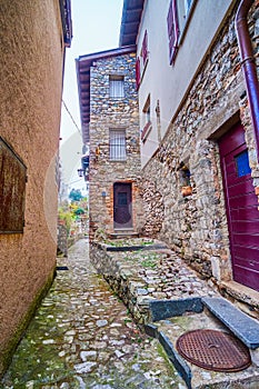 The narrow street in mountain Gandria village, Switzerland