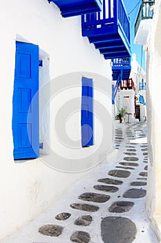 Narrow street in Mykonos