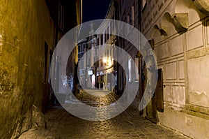 Narrow street at night, Cesky Krumlov