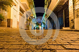 Narrow street at night in Old Havana