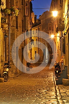 Narrow street at night - Rovinj, Croatia