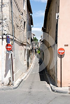 Narrow street no entry signs