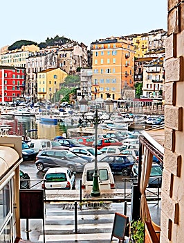 The narrow street in old Bastia, France