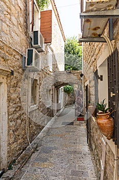 Narrow street of old Budva, Montenegro