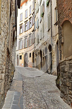 the narrow street in old city of Bergamo, Italy