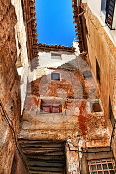 Narrow Street and old facades in Chelva