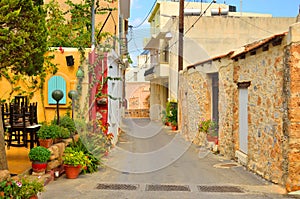 The narrow street in the old part of Malia.