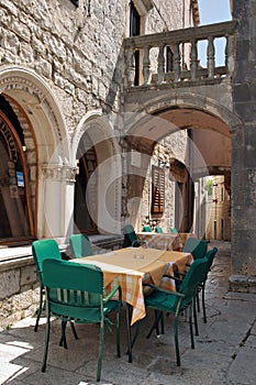 Street cafe in old town Korcula photo