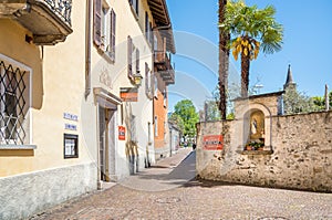 Narrow street in the Old Town of Ascona, Switzerland