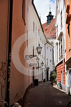 Narrow street in the old town of Bratislava