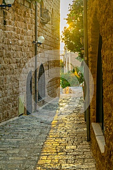 Narrow street in the old town of Jaffa, Tel Aviv, Israel