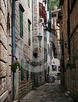Narrow street in the old town of Kotor. Montenegro