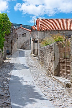 Narrow street in the old town of Linhares, Portugal