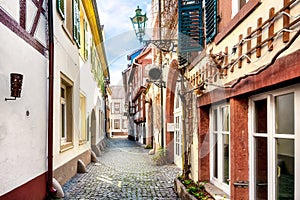 Narrow street in the old town of Neustadt an der Weinstrasse in the Pfalz, Germany