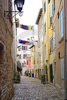 Narrow street in the old town of Rovinj, Croatia