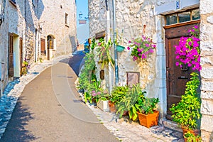 A narrow street in the old town of Saint Paul de Vence, France