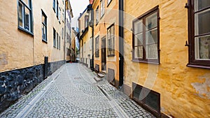 Narrow street in old town of Stockholm city