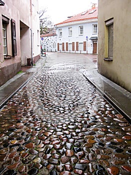 Narrow street in old town of Vilnius