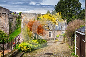 Narrow street with old traditional houses in histoical part of D