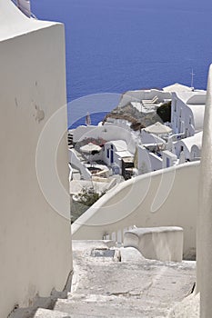 Narrow Street of the picturesque town Fira from Santorini island