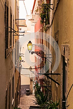 Narrow street in a Portuguese city during the day photo
