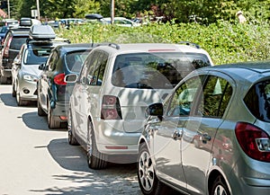 Narrow street problems with parking traffic jam