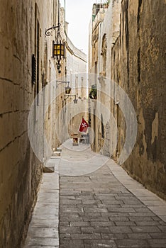 Narrow street of Silent City, Mdina, Malta