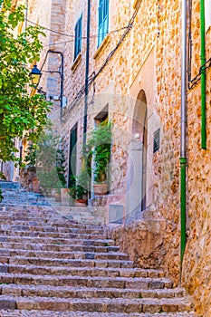 A narrow street in the spanish village Fornalutx at Mallorca