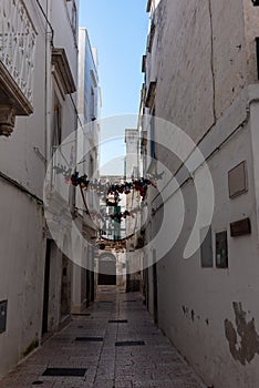 Narrow Street In The Town Of Martina Franca, Southern Italy, Near Taranto, During The Christmas Period