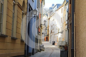 A narrow street with typical architecture in Remich, Luxembourg