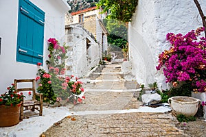 Narrow street in the village of Kritsa, Crete, Greece