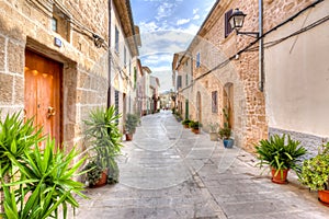 Narrow streets of Alcudia old town, Mallorca, Spain
