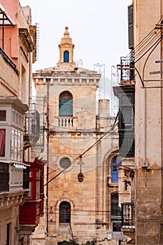 Narrow streets and a church of Valetta town