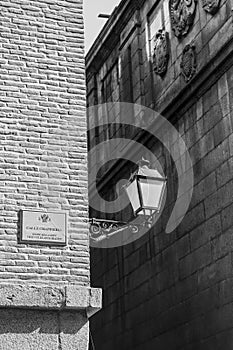 Narrow streets and facades in the old town of Toledo