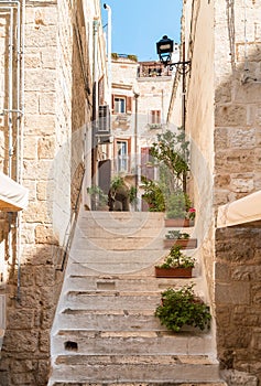 Narrow streets in the historic center of the Polignano a Mare village, in province of Bari, Puglia